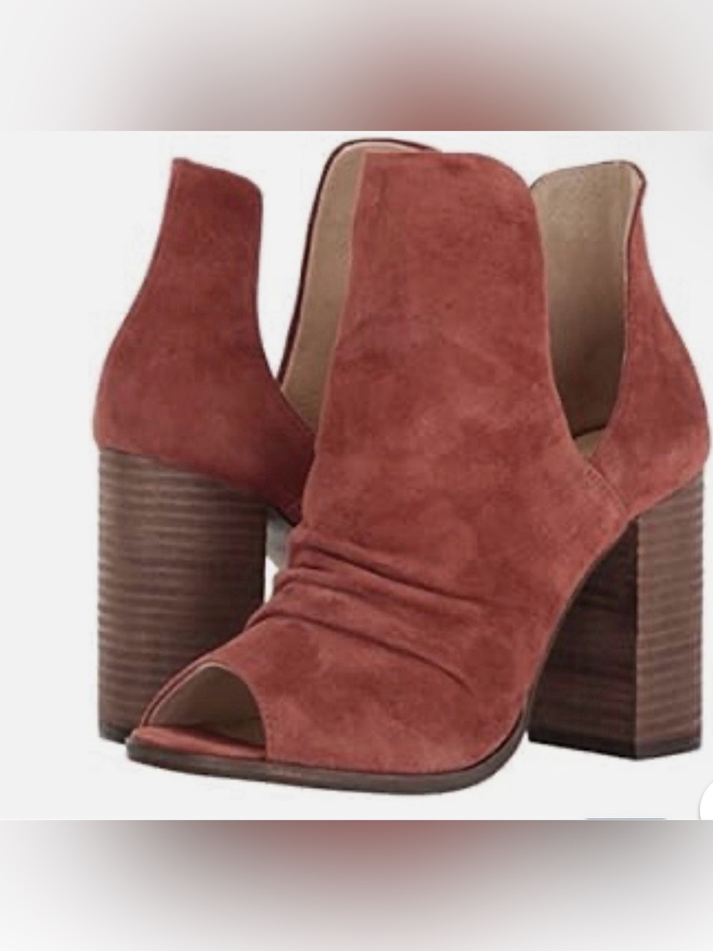 42 Gold Leena Kid Suede open toe bootie  - Tobacco size 8